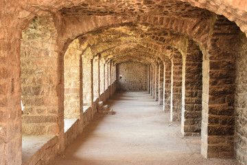 Fototapeta na wymiar Old Historical Golconda Fort Corridor in India Background stock photograph