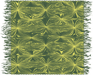 Carpet with decorative grunge wavy pattern and fringe in yellow, green colors isolated on white