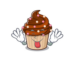 Funny chocolate cupcake mascot design with Tongue out