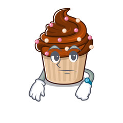 cartoon character design of chocolate cupcake on a waiting gesture