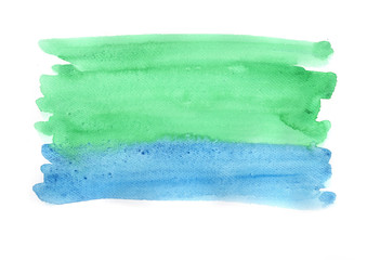 Abstract green and blue watercolor painting brush stroke background.