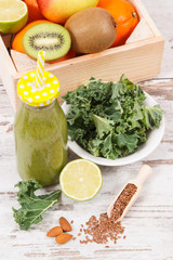 Healthy smoothie from fruits and vegetables as source vitamins. Slimming and nutritious dessert concept