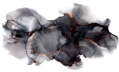 Watercolor texture. Alcohol ink texture. Painting isolated. Black abstract background.  Dark art - 327734001