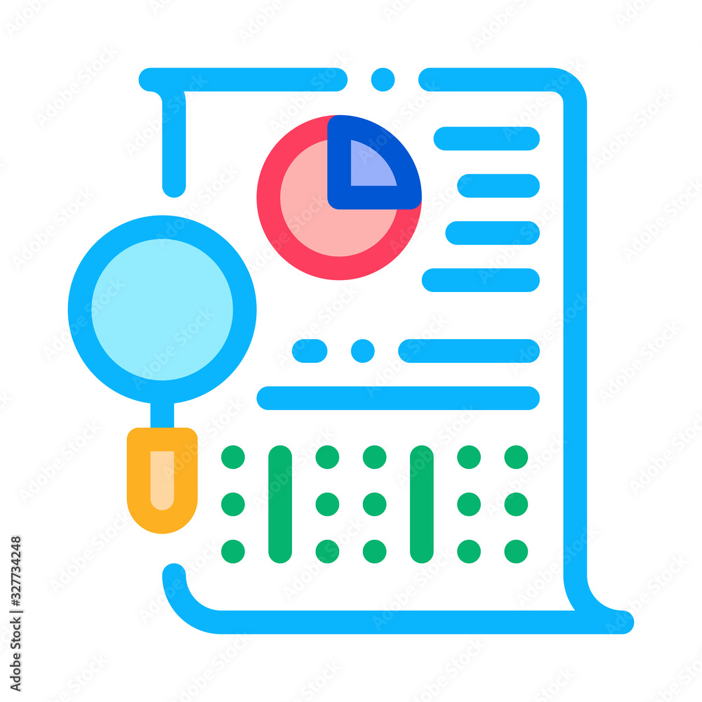 Poster statistician file research icon thin line vector. statistician document with infographic and magnifi