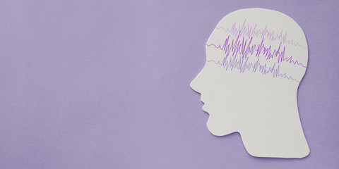encephalography brain paper cutout with purple ribbon, Epilepsy awareness, seizure disorder, mental...
