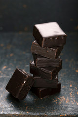 Candy Bar. A stack of chocolates. Marshmallows in chocolate.