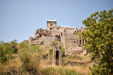 Fototapeta na wymiar Old Historical Golconda Fort in India Background stock photograph