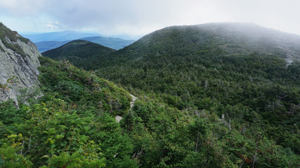 A scenic view of the Green Mountains from the Long Trail in Vermont.