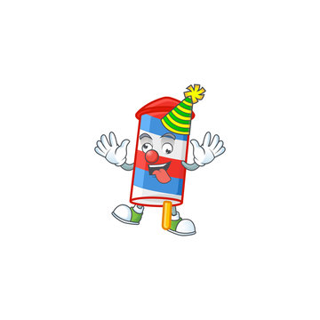 Cute and funny Clown rocket USA stripes cartoon character mascot style