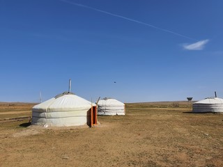 Mongolia Field Plains Sky Nature Scenery and a traditional house