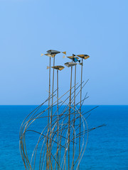 Interesting metal art design on a viewpoint in the village of Bakio. Basque country. Northern spain