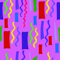 seamless pattern with colorful shapes such as zigzags, squares, wavy shapes