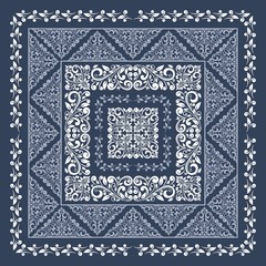 Square frame set template. Bandana with vintage ornament