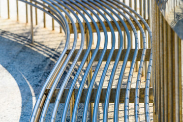 Details of a metal designer bench at a viewpoint in the village of Bakio. Basque country. Northern spain