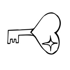 the key from the heart a contour drawing ,vector illustration isolated on the white background.