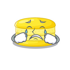 Lemon macaron cartoon character concept with a sad face