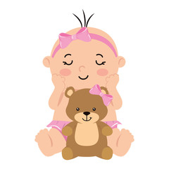 cute little baby girl with teddy bear vector illustration design