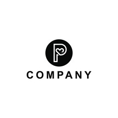 Heart Love P Logo Vector. Abstract Fork and Spoon Icon in Circle Shape. Modern Minimalist Design for Food, Restaurant, or Culinary Brand Identity. Clean, Elegant, and Creative Business Symbol.