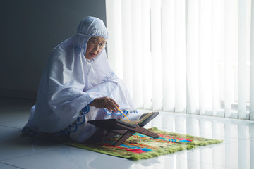 Senior muslim woman recites quran