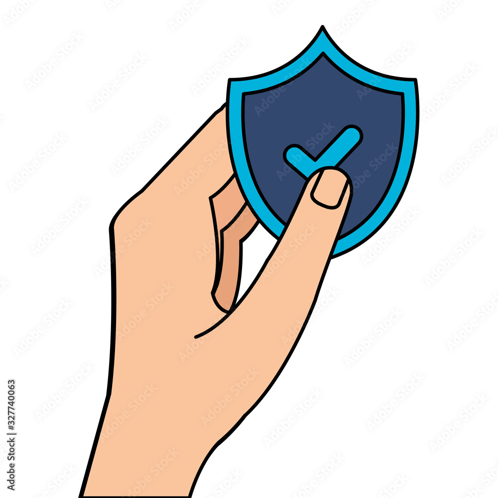 Poster hand holding shield with check mark design of security system warning protection danger web alert an