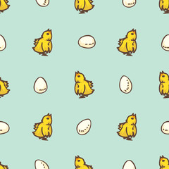 Easter Chickens and Eggs Seamless Pattern