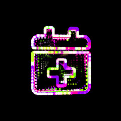 Symbol calendar plus from multi-colored circles and stripes. UFO Green, Purple, Pink