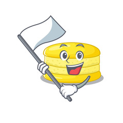 Fototapeta na wymiar Funny lemon macaron cartoon character style holding a standing flag