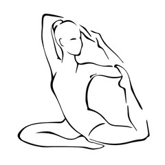 image of a sports girl gymnast in a graceful pose contour line. vector illustration.isolated on white background.