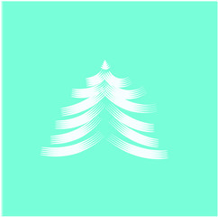 vector illustration of a white  christmas tree on blue  snowflake background. winters greeting card icon.