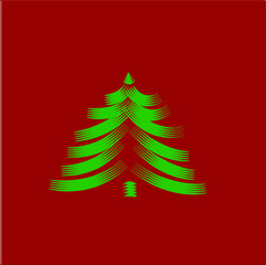 vector illustration of a green christmas tree on red background. minimalistic greeting card icon.
