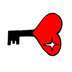the key from the red heart a bright drawing ,vector illustration isolated on the white background.
