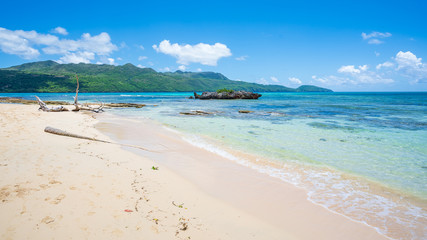 Idyllic tropical white sandy beach in Rincon, sunny day in Samana peninsula,Dominican Republic