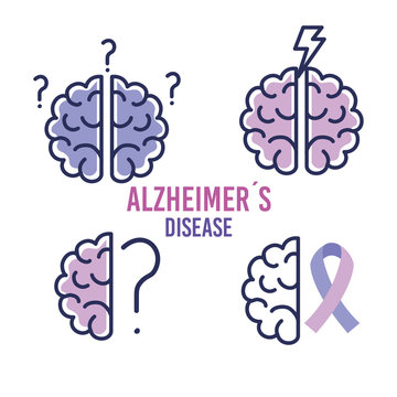 World Alzheimer Day With Brains And Ribbon Vector Illustration Design