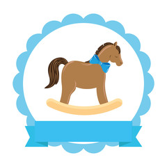 wooden horse toy in lace frame isolated icon vector illustration design