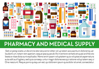 Obraz na płótnie Canvas Pharmacy and medical supply banner, medicines and pills, medications