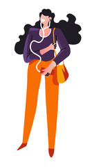 Music listening, girl in headphones with musical player