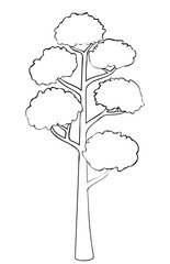 Vector silhouette of deciduous tree. Stylized contour for logo design, clothing decoration, tattoo or greeting card