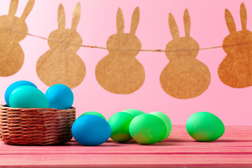 Easter concept with  bunny paper decoration with copy space. Creative photo