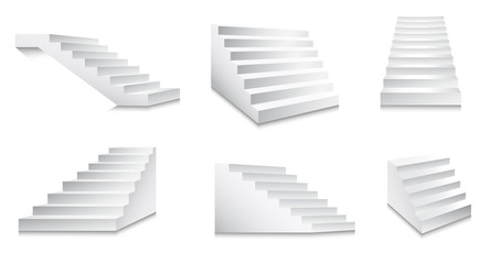 White stairs and minimalistic staircase front or side view set