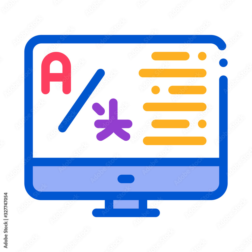 Poster computer translation program icon thin line vector. online learning or dictionary on computer screen