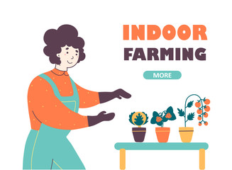 Indoor farming and horticulture industry vector landing page template