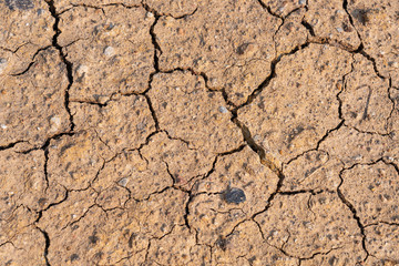 Surface of dry drought soil and ground cracked top view background.