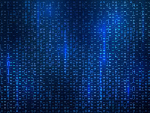 Binary code. Computer matrix code falling digits random numbers. Hacker coding, mining cryptocurrency futuristic cyberspace vector background