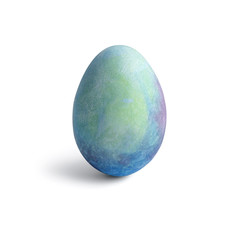Vertical easter egg with abstract creative blue-green pattern isolated on a white background.