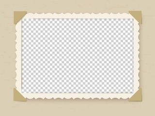 Retro photo frame. Vintage old postcard for album or picture with decoration edges vector template - obrazy, fototapety, plakaty