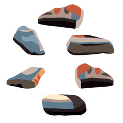 Vector illustration set of rocks and stones elements and compositions in flat cartoon style.