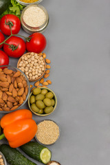 Healthy food for diet and lifestyle. Set of vegetables, beans nuts, quinoa bulgur, chickpeas