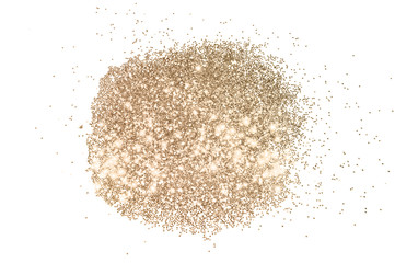 Rose gold glitter on white background