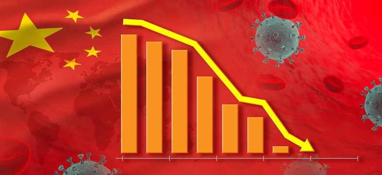 Novel Coronavirus 2019-nCoV Impact Global Economy. Graph In Decline Of The Economy In China. Corona Virus Make Down World Economy And China Economy. COVID-19, NCoV. 3d Rendering. Mixed Media.