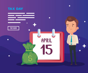 tax day poster with businessman and icons vector illustration design